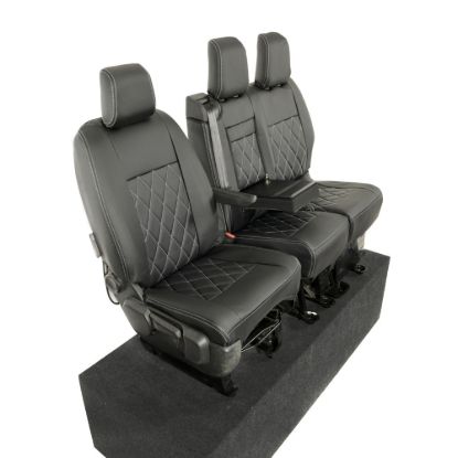 Picture of UK Custom Covers Vauxhall Vivaro Seat Covers Leatherette (2019 Onwards) Front Single/Double Split Passenger Base WITH Pull Down Tray - Single Diamond Bentley | SC952B