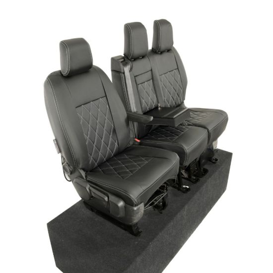 Picture of UK Custom Covers Vauxhall Vivaro Seat Covers Leatherette (2019 Onwards) Front Single/Double Split Passenger Base WITH Pull Down Tray - Single Diamond Bentley | SC952B