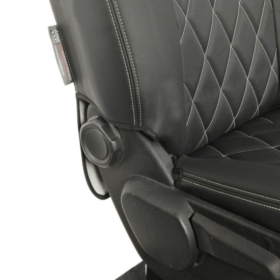 Picture of UK Custom Covers Vauxhall Vivaro Seat Covers Leatherette (2019 Onwards) Front Single/Double Split Passenger Base WITH Pull Down Tray - Single Diamond Bentley | SC952B