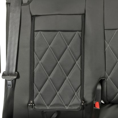Picture of UK Custom Covers Vauxhall Vivaro Seat Covers Leatherette (2019 Onwards) Front Single/Double Split Passenger Base WITH Pull Down Tray - Single Diamond Bentley | SC952B