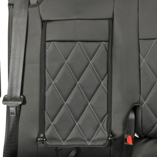 Picture of UK Custom Covers Vauxhall Vivaro Seat Covers Leatherette (2019 Onwards) Front Single/Double Split Passenger Base WITH Pull Down Tray - Single Diamond Bentley | SC952B