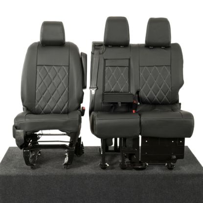 Picture of UK Custom Covers Vauxhall Vivaro Seat Covers Leatherette (2019 Onwards) Front Single/Double Split Passenger Base WITH Pull Down Tray - Single Diamond Bentley | SC952B
