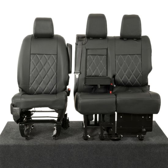 Picture of UK Custom Covers Vauxhall Vivaro Seat Covers Leatherette (2019 Onwards) Front Single/Double Split Passenger Base WITH Pull Down Tray - Single Diamond Bentley | SC952B