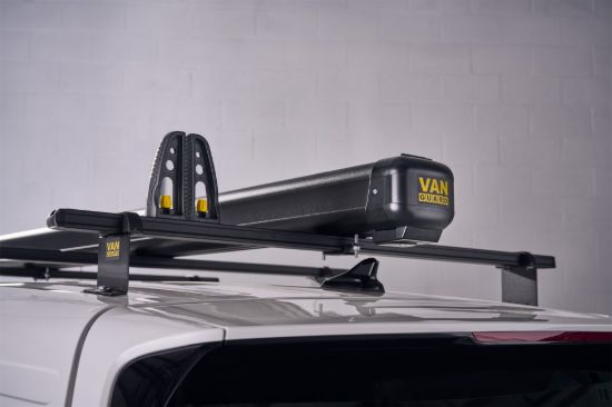 Black Maxi pipe carrier mounted on roof bars