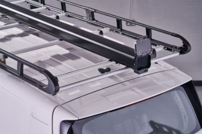 Black Maxi pipe carrier lockable end cap on a roof rack