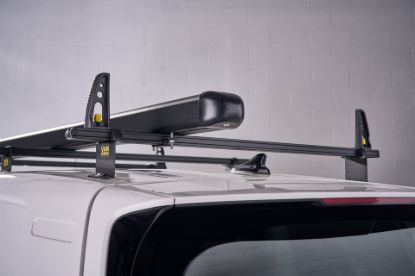 Black Standard pipe carrier mounted on roof bars