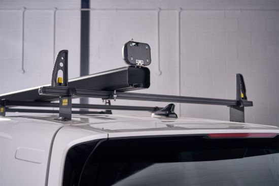 Black Standard pipe carrier with end cap open on roof bars