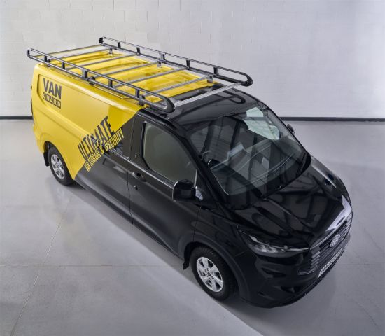 Black ULTI Rack roof rack fitted to a Ford Transit Custom
