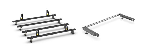 Van Guard ULTI Bar+ Black (Aluminium) - 4 Roof Bars for Mercedes Sprinter 2018-Onwards with Roller Bundle | L2 | H1 | Twin Rear Doors
