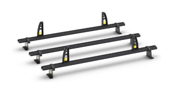 Picture of Van Guard ULTI Bar+ Black (Aluminium) - 3 Roof Bars for Volkswagen Caddy 2015-2020 with Roller Bundle | L2 | H1 | Twin Rear Doors | VG299-3-BLACK#VGR-23